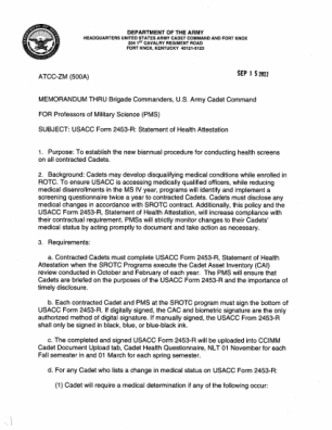 USACC 表格 2453-R：健康证明书